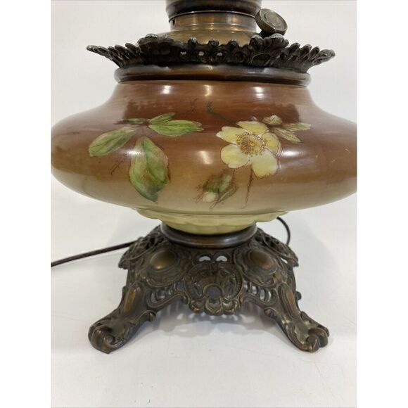 Gone With The Wind Parlor Lamp cottagecore Handpainted Dogwood Glass Electric - Picture 8 of 16